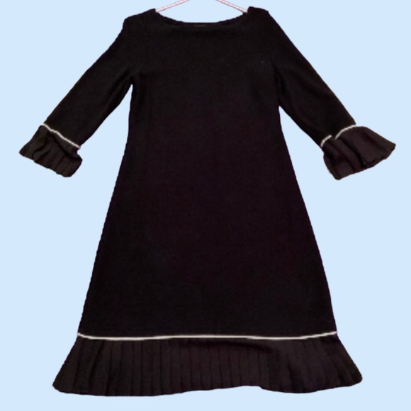 Ann Taylor Black Pleated Hemline Fit & Flare Sweater Dress - Picture 5 of 14